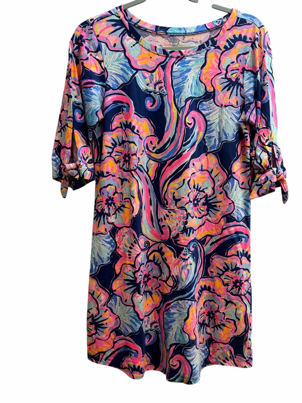 Lilly Pulitzer Navy Dress with Pink & Coral Floral Print